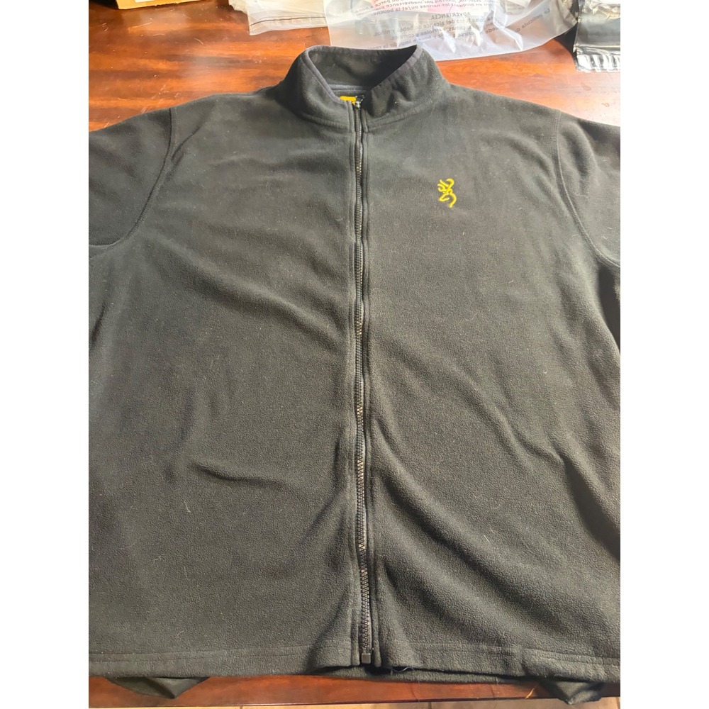 Browning Mens Full Zip Fleece Jacket Black Buckmark Logo Outdoor Mock Neck XL